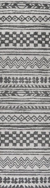 Imlil Tribal Geometric Stripe Light Gray/Cream Rug, 2'x10' Runner