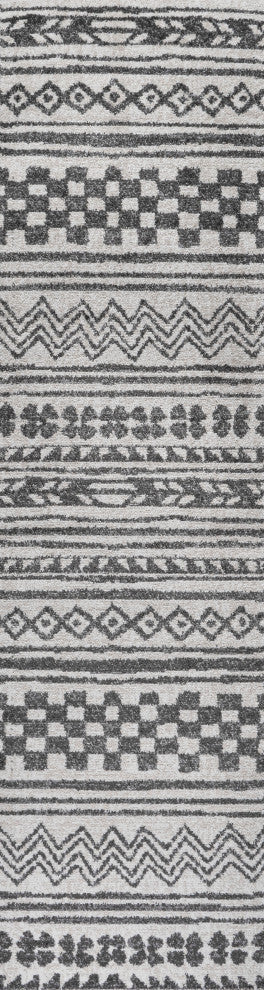Imlil Tribal Geometric Stripe Light Gray/Cream Rug, 2'x10' Runner