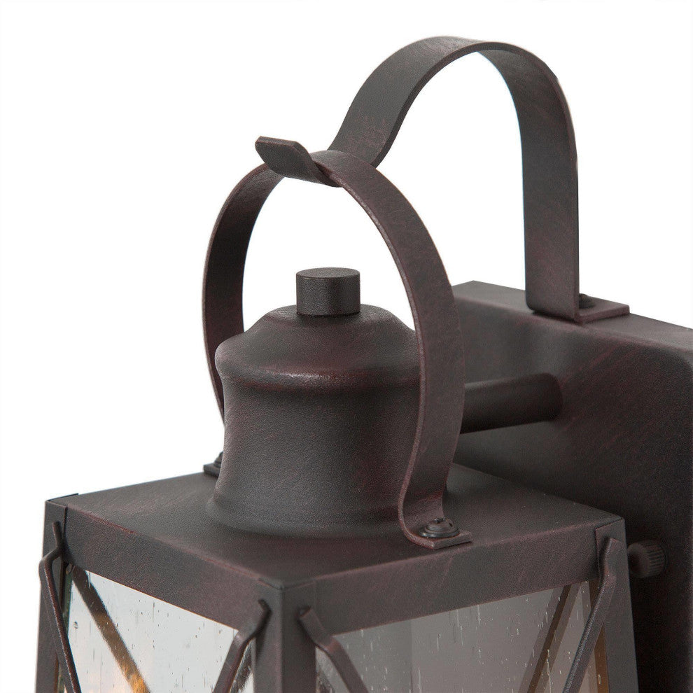 1-Light Seeded Glass X Outdoor Wall Lamp, Set of 2, 12.5"H, Antique Bronze