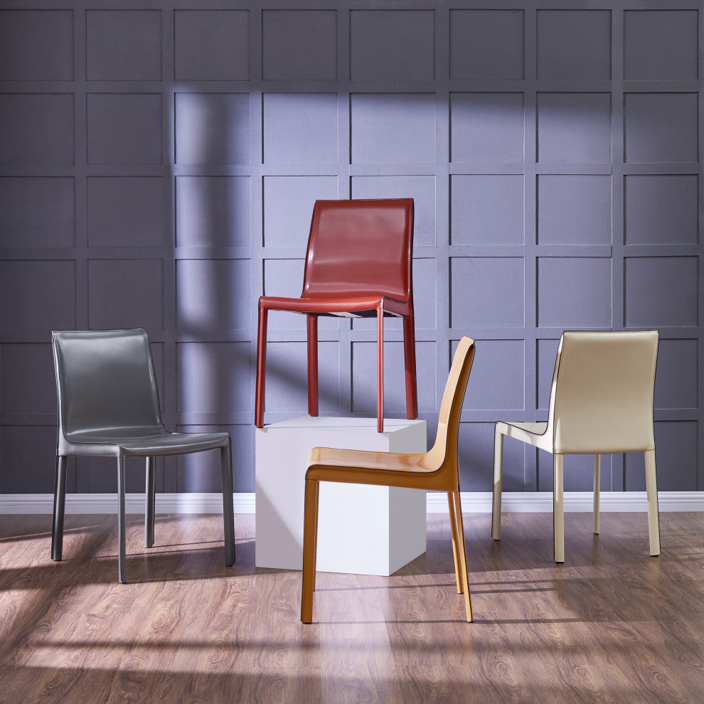 Gervin Recycled Leather Dining Side Chair, Set of 2, Anthracite