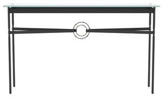 Equus Console Table, Black Finish - Dark Smoke Accents - Black Leather Strap