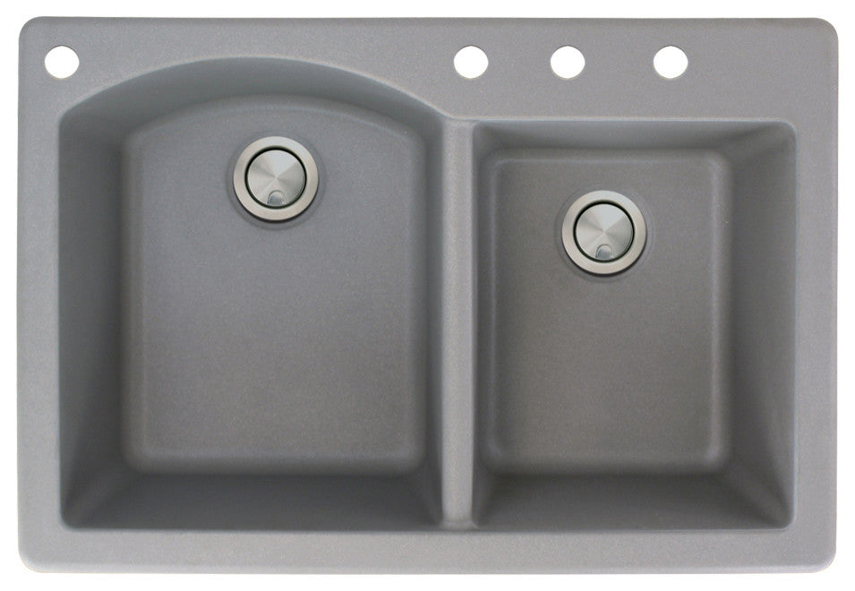 Aversa 33" silQ Granite Drop-in Double Bowl Kitchen Sink with 4 Holes in Grey