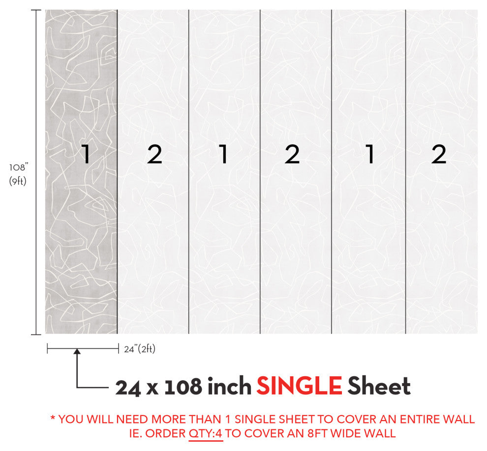 Entangled Lines Textured Look Vinyl Peel and Stick Mural, Gray, 24