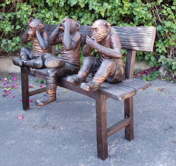 Three wise monkeys on a bench two tones bronze -  Size: 45"L x 19"W x 30"H.
