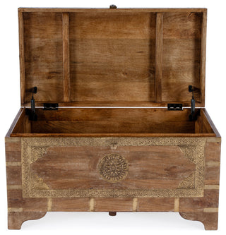 Nador Hand-Painted Brass Inlay Storage Trunk Coffee Table, Sierra Brown