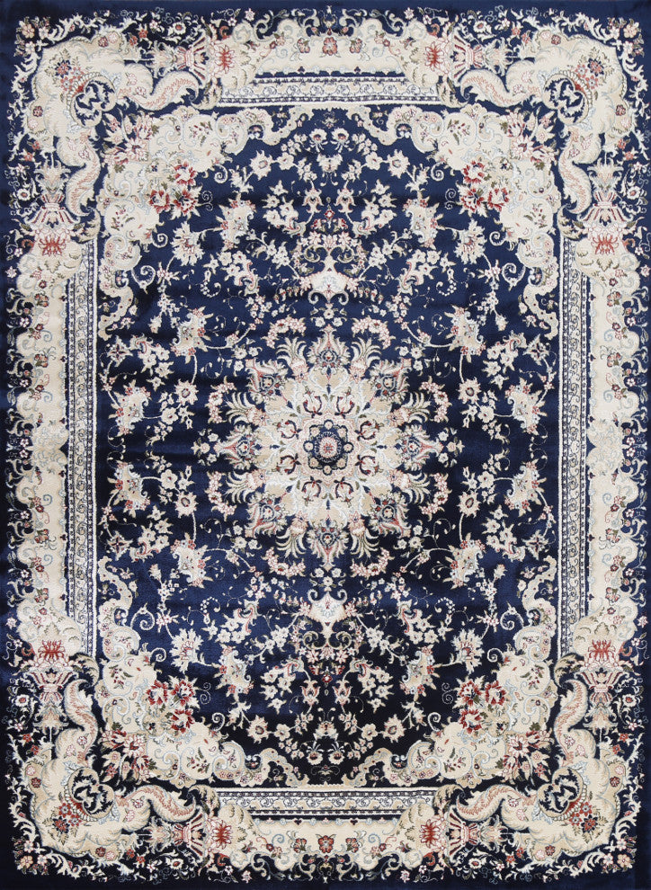 Navy Blue Floral Medallion Transitional Turkish Rug Oriental Carpet 9x13