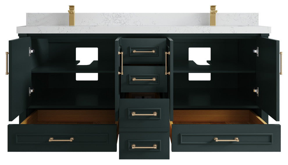 Aberdeen 72 Double Sink Bath Vanity in Dark Forest Green 2" Empira Quartz