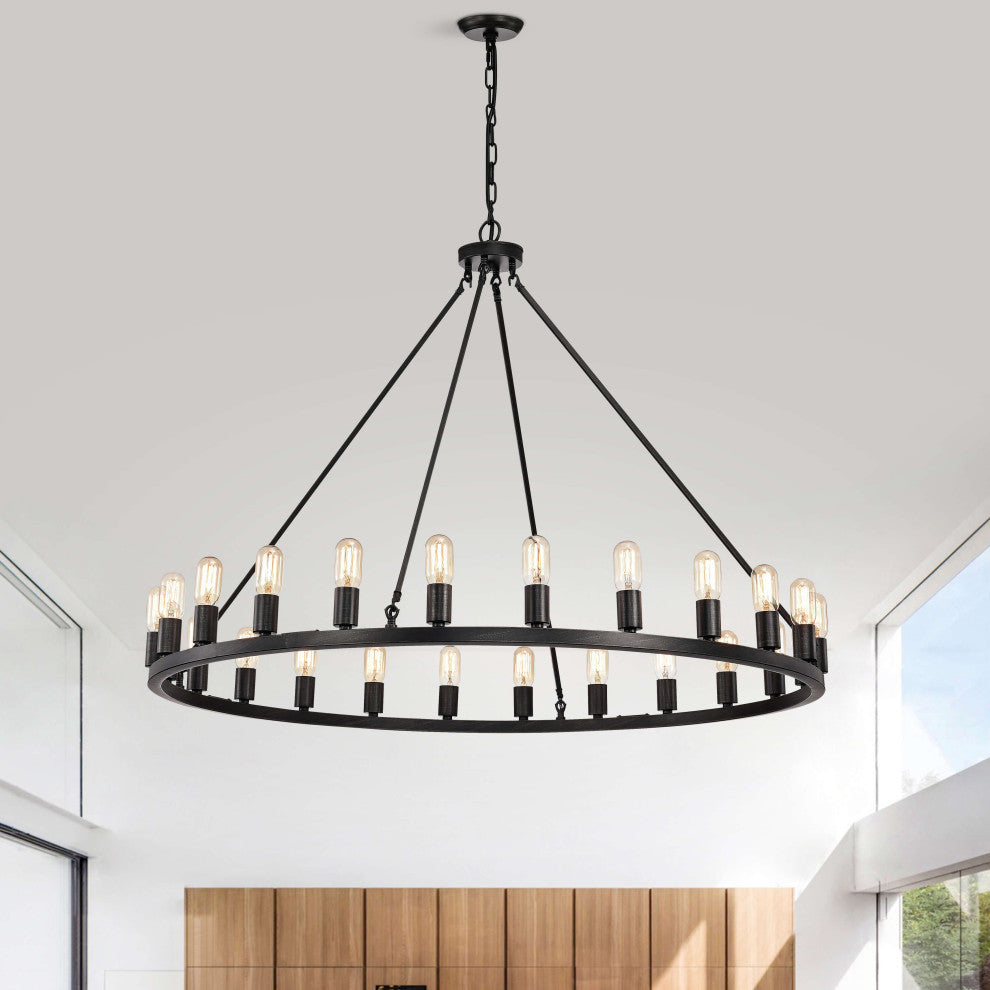 Iris 24-light Antique Black Round Chandelier