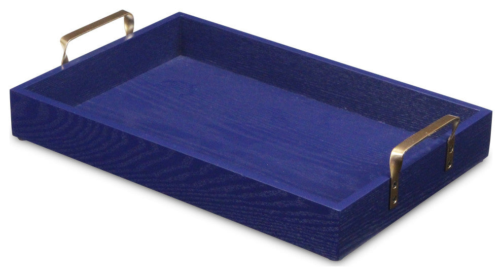 Royal Blue Wooden Tray With Gold Handles