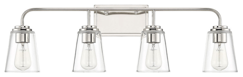 4-Light Bathroom Vanity Light, Matte Black, Polished Nickel
