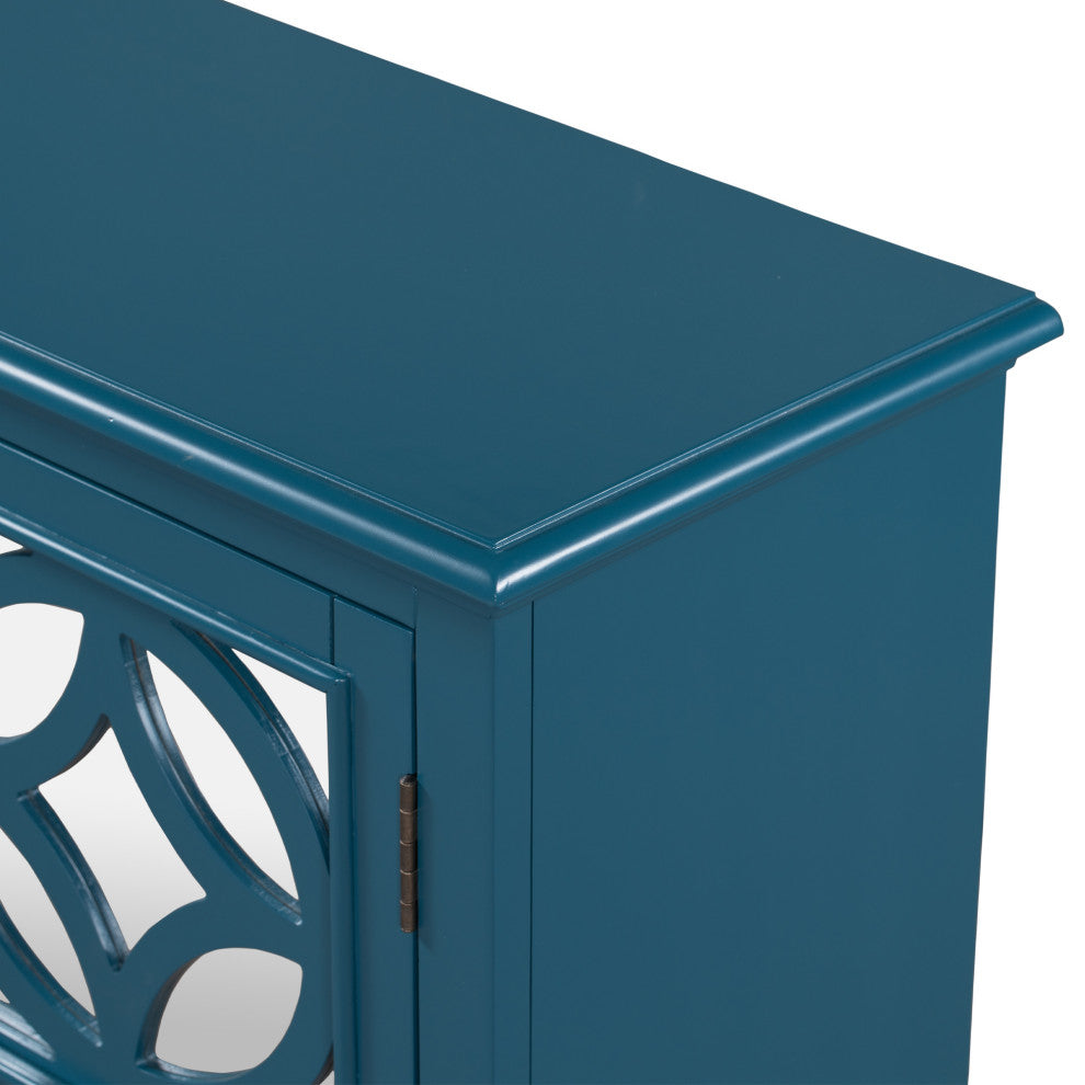 Wood Double Mirrored Door Accent Cabinet with Adjustable Shelf, Blue, 33" X 13"
