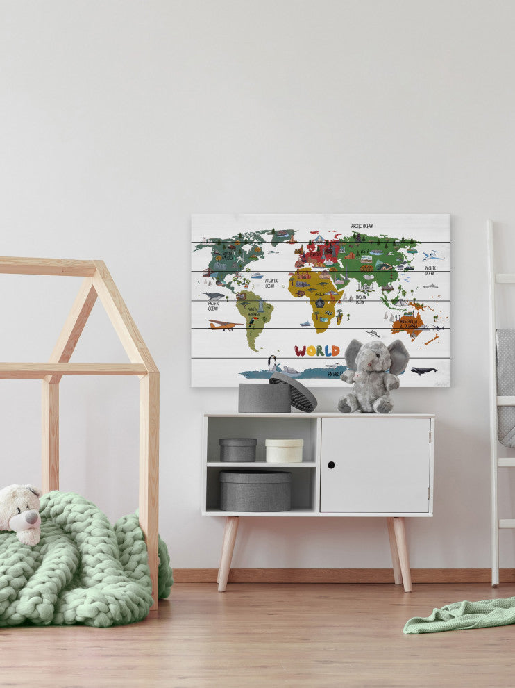 "World Destinations" Painting Print on White Wood, 60x40