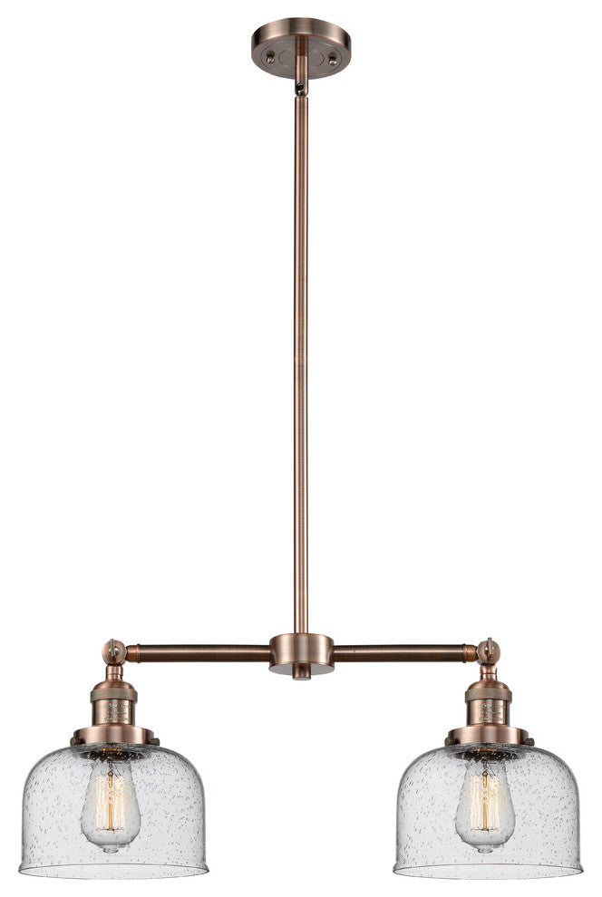 Large Bell 2-Light Chandelier, Antique Copper, Glass: Seedy