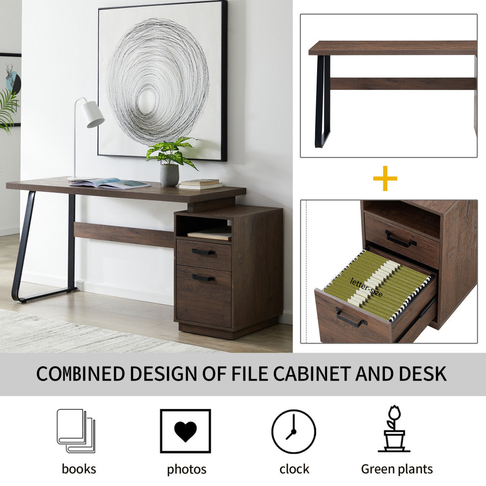 TATEUS Home Office Computer Desk Brown Writing Study Table
