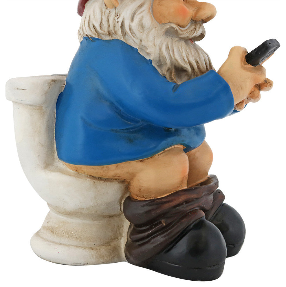 Sunnydaze Cody the Gnome Reading Phone on the Throne Garden Accent - 9-Inch