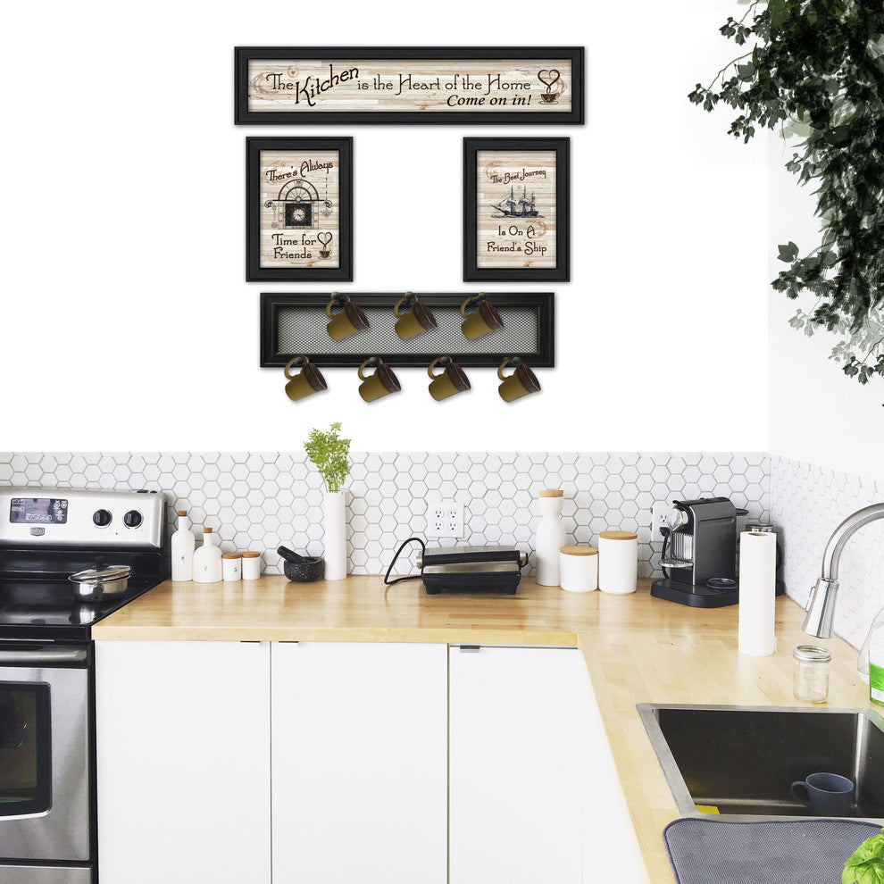 "Kitchen Collection VI" 4-Piece Vignette with 7-Peg Mug Rack, Black Frame