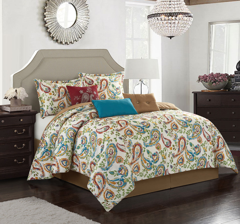Autumn Paisley 7-Piece Comforter Set, Multi-color, Queen