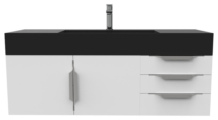 CastelloUSA Amazon 48" Wall Mounted Vanity Set, White, Black Top, Brushed Nickel