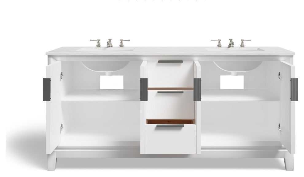 The Ezra Bathroom Vanity, Pure White, 72", Double Sink, Freestanding
