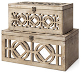 Set of Two Brown Mirrored Wooden Boxes