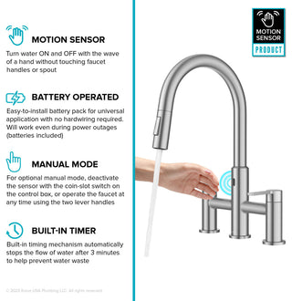 KRAUS Oletto Touchless Sensor Bridge Kitchen Faucet w Pulldown Sprayhead SFS