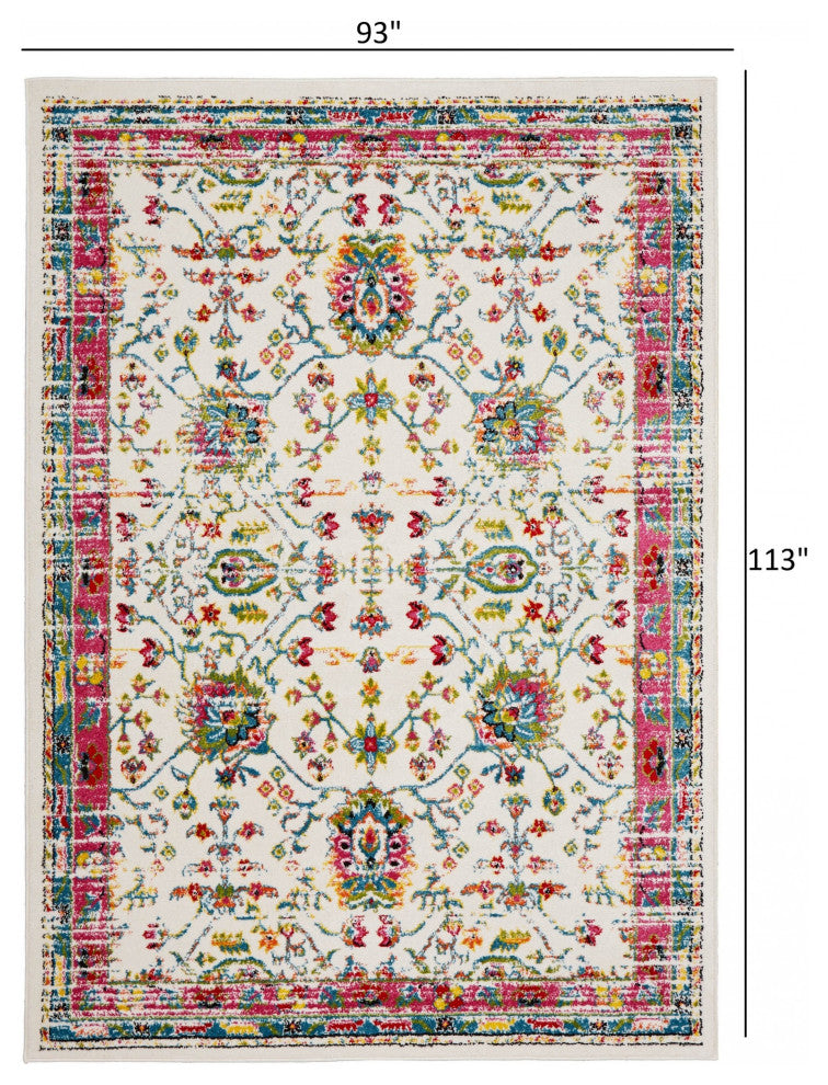 8" x 9" White and Red Bohemian Area Rug