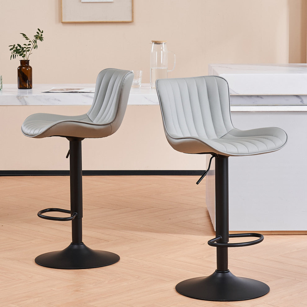 YOUNIKE Set of 2 Leather Bar Stool Adjustable, Swivel, Wingback, Gray