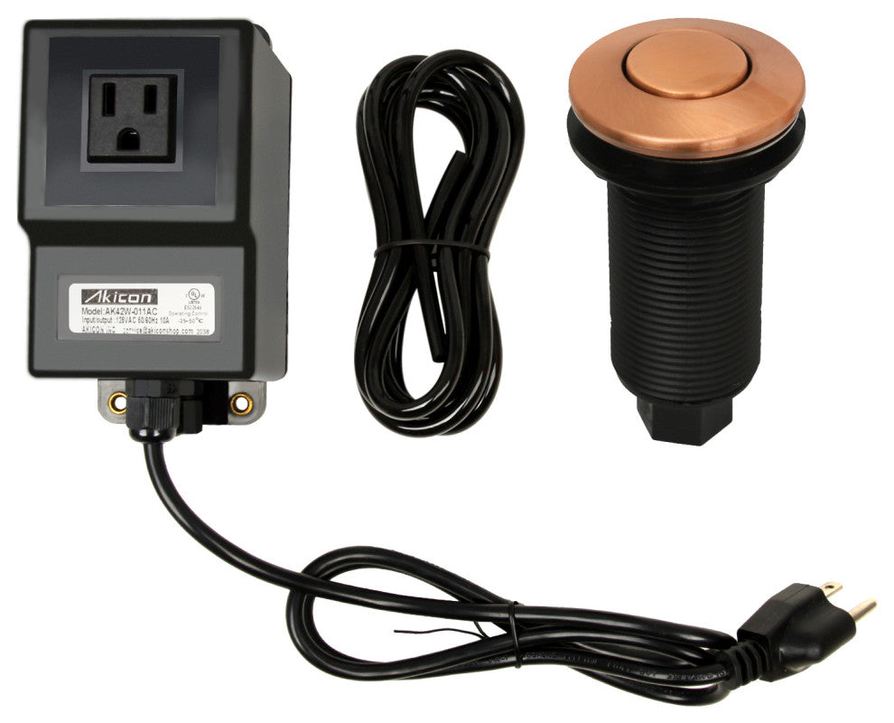 Single Outlet Copper Garbage Disposal Kitchen Air Switch Kit, Copper