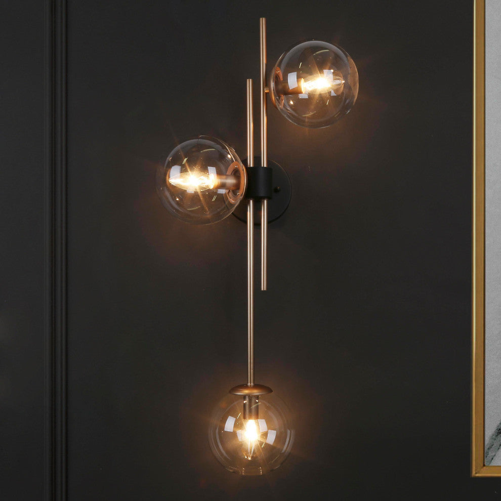 LNC 3-Light Up/Down Modern Gold Globe Wall Sconces, Black