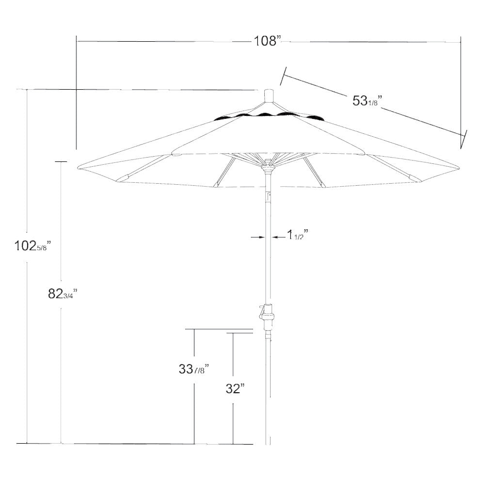 9'' Bronze Collar Tilt Crank Lift Aluminum Umbrella, Sunbrella, Seville Seaside