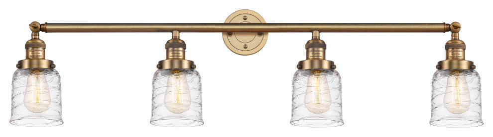 Small Bell 4 Light Bath Vanity Light, Brushed Brass, Deco Swirl, Deco Swirl