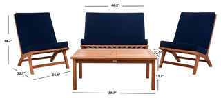 Safavieh Chaston Indoor-Outdoor 4-Piece Living Set, Natural Wood/Navy Cushion