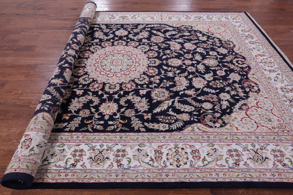 8' 11" X 12' 5" Wool & Silk Persian Nain Handmade Rug - Q14724