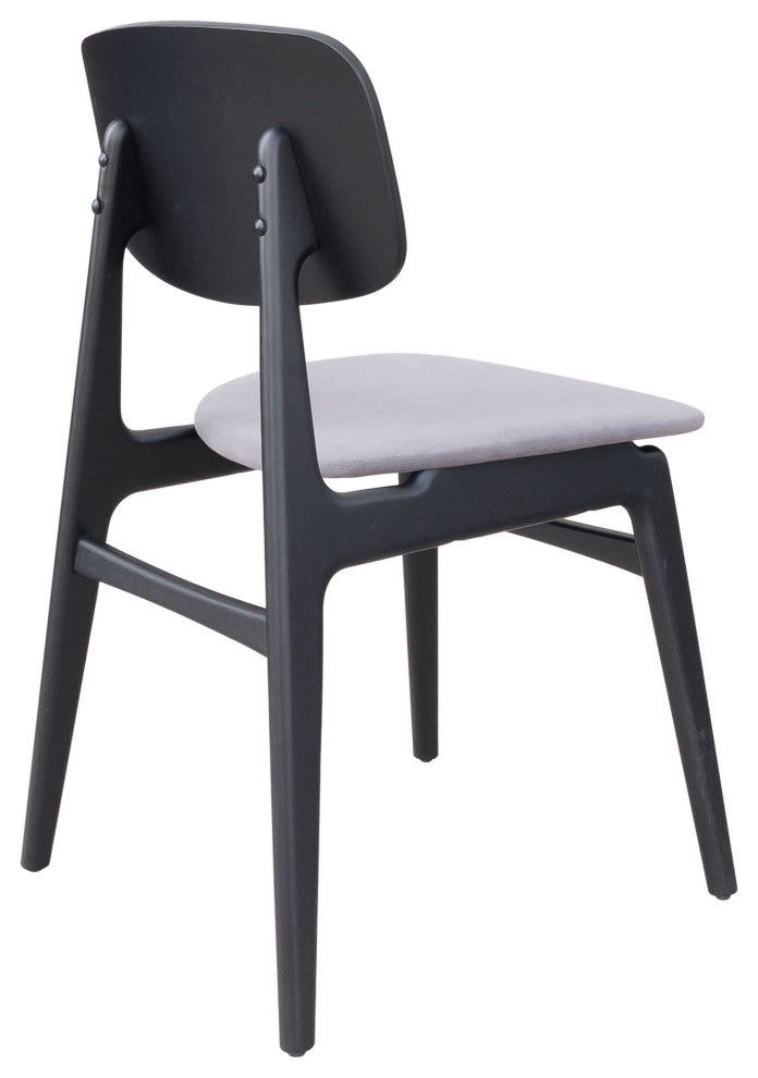Dining Chair, Set of 2, Fabric, Wood, Gray, Black, Bar Kitchen Cafe Bistro