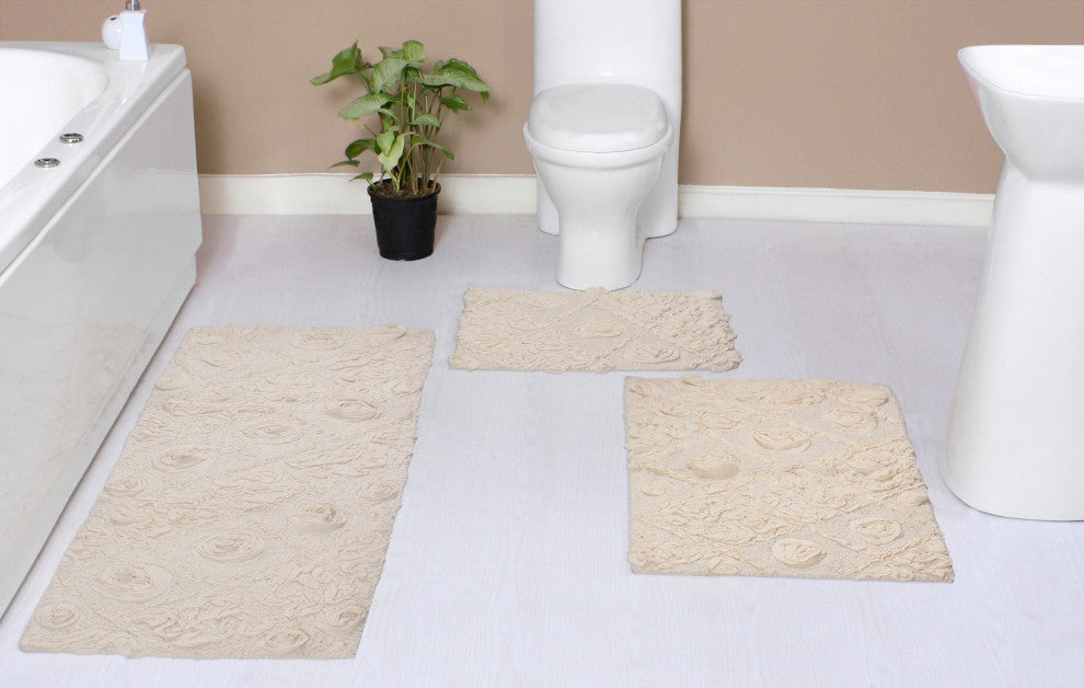 Modesto Bath Rug Bath Rugs Set, 3-Piece Set With Runner, Ivory