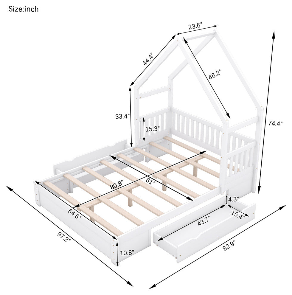 Gewnee Wood Queen Size House Platform Bed