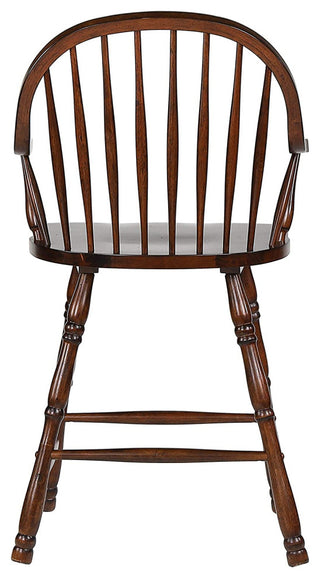 2 Pack Counter Stool, Slatted Back & Windsor Arms, Chestnut Brown