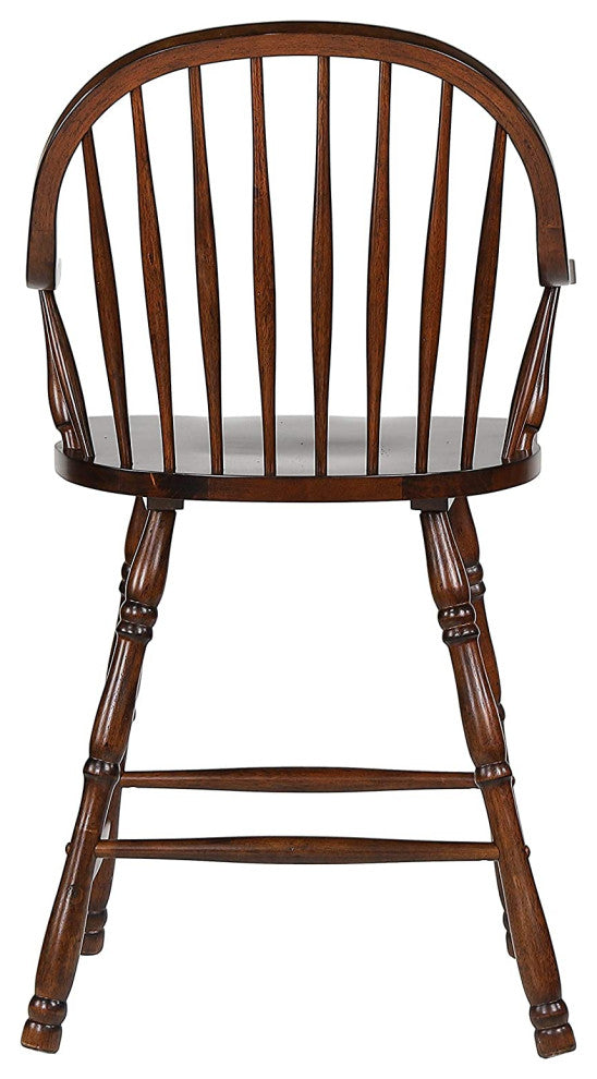 2 Pack Counter Stool, Slatted Back & Windsor Arms, Chestnut Brown