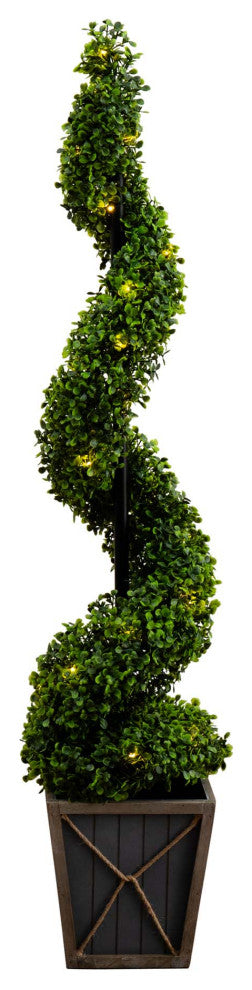 45in. UV Resistant Prelit Artificial Boxwood Spiral Topiary Tree, Planter