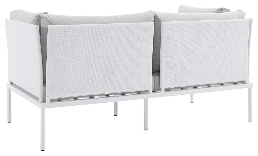 Sectional Sofa Chair Table Set, Sunbrella, Aluminum, White Gray, Outdoor