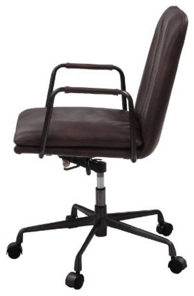 Benzara BM268944 Office Chair With Leather Seat/Channel Stitching, Dark Brown