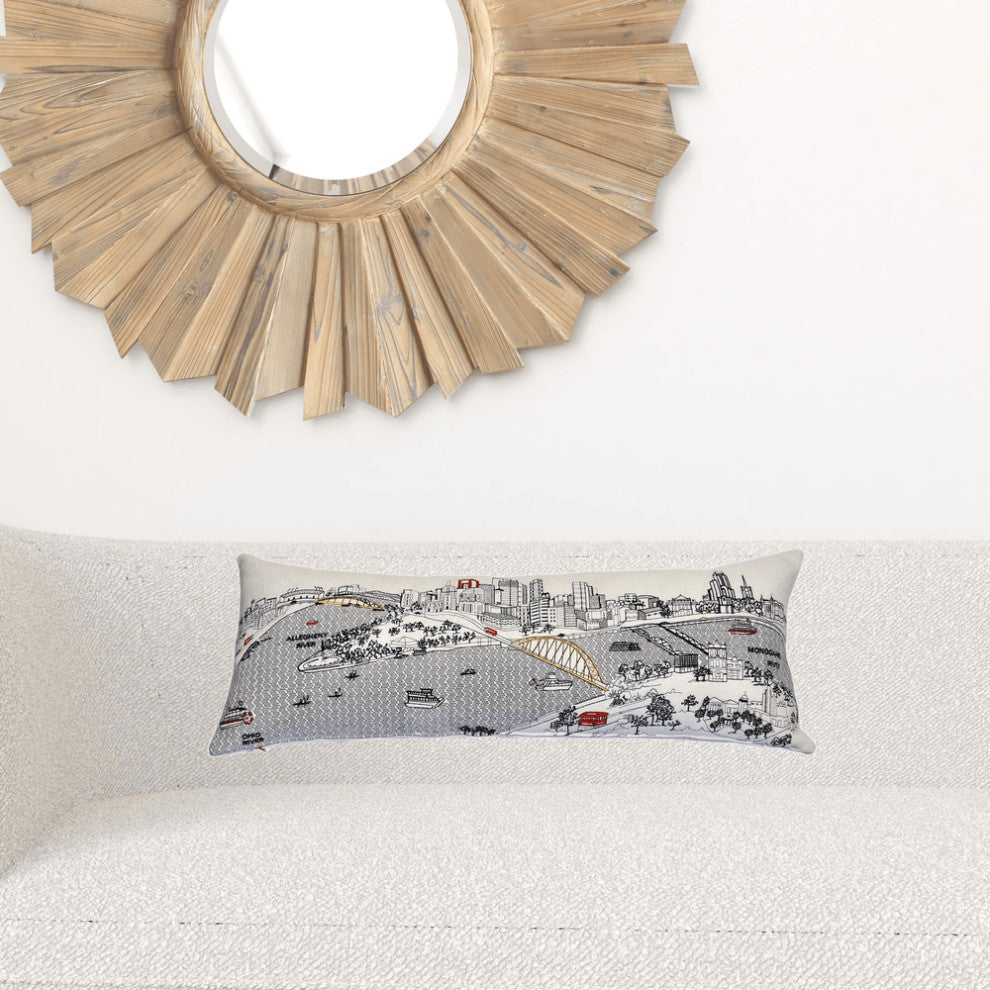 35" White Pittsburgh Daylight Skyline Lumbar Decorative Pillow