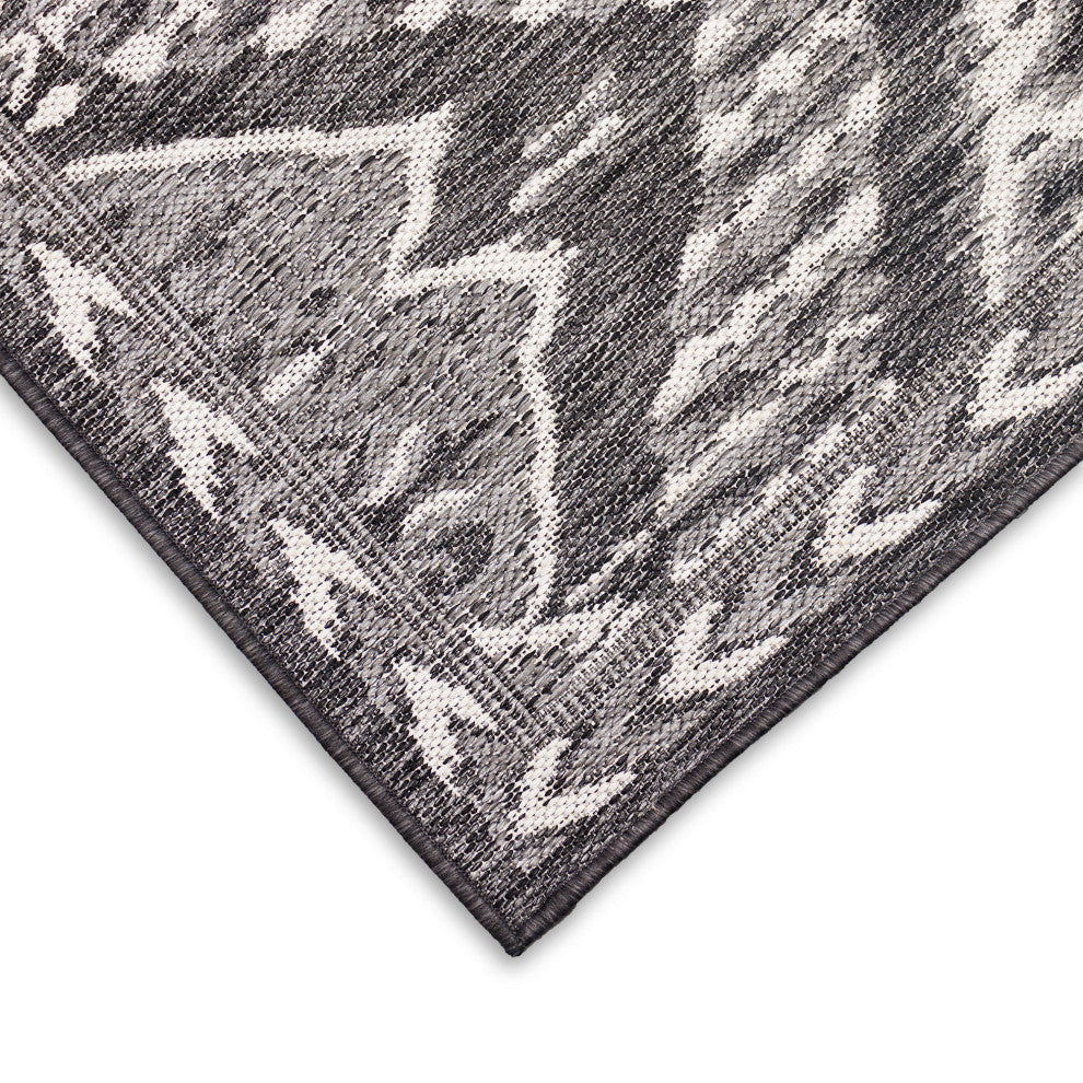 Malibu Ikat Indoor/Outdoor Rug, Charcoal, 7'10" Square
