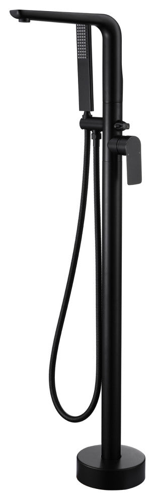 Wellfor Freestanding Faucet, Swivel Spout and Handheld Shower, 2 Handles, Matte Black