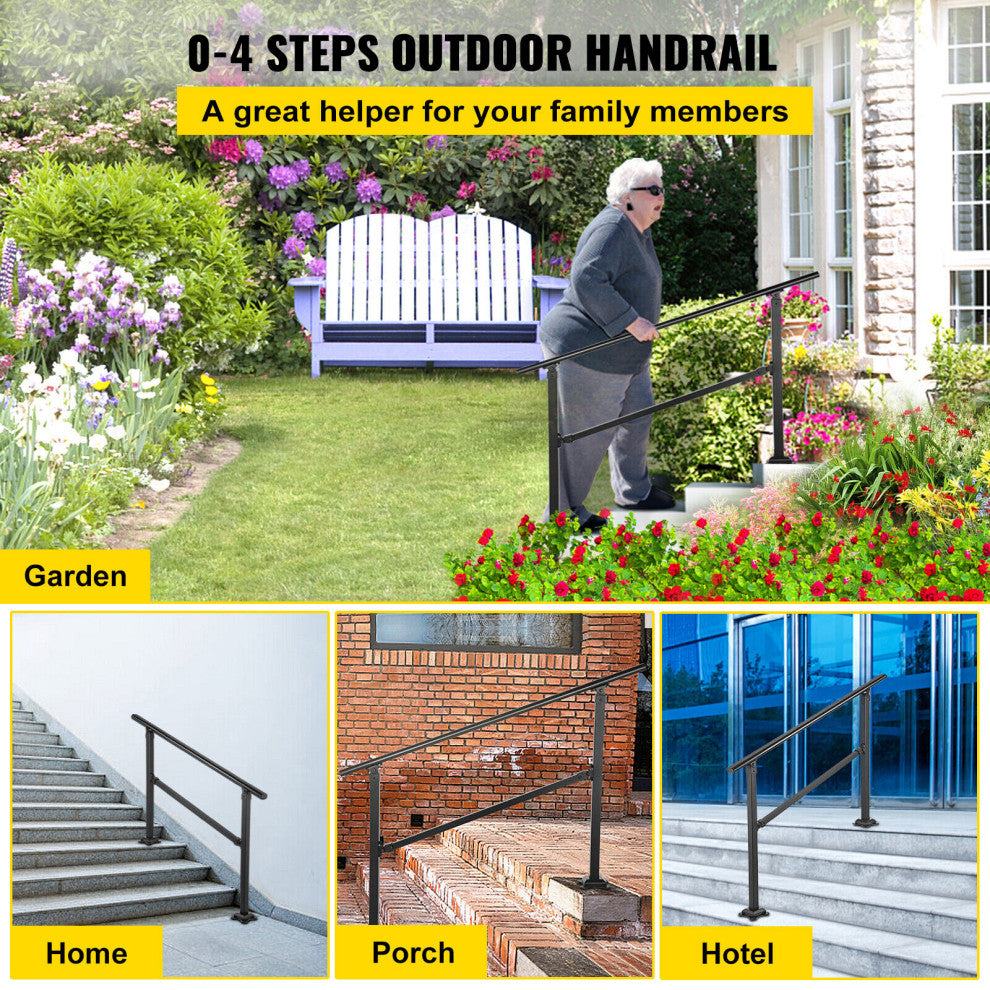 VEVOR Outdoor Stair Railing Transitional Wrought Iron Handrail, 24 Inch, 3 Steps