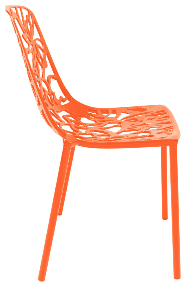 LeisureMod Devon Modern Outdoor Stackable Aluminum Dining Chair, Set of 4, Orange