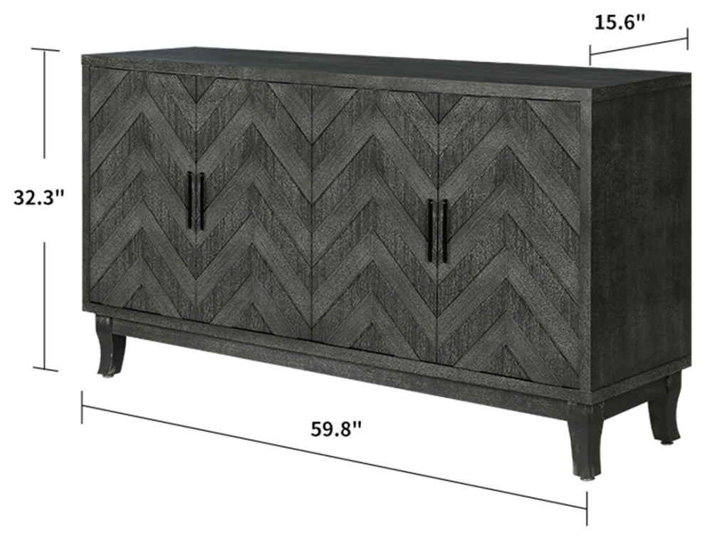 TATEUS Stronger Vintage Style Buffet Cabinet, Lacquered Accent Gray
