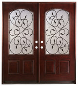 Front Exterior Entry Door, Wood Double Door 60" x 80" Prehung, Left Hand In-swing, Dark Mahogany Stain, Glass M002E30X30X80 3L