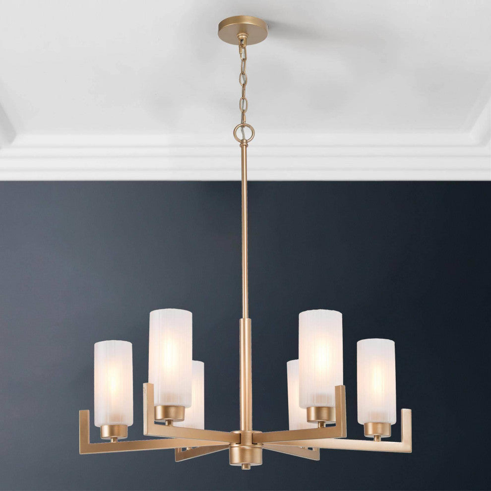 LNC 6-Light Gold Modern Frosted Glass Chandelier, Candle-Style