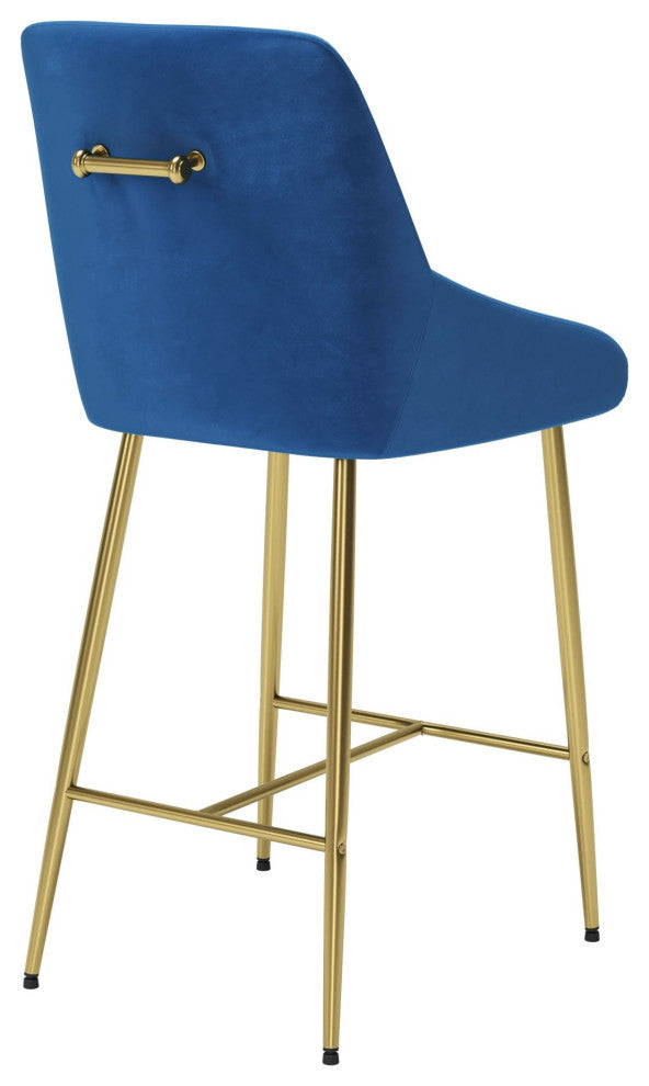 Counter Stool Chair, Steel Metal, Fabric, Navy, Gold, Bar Kitchen Cafe Bistro